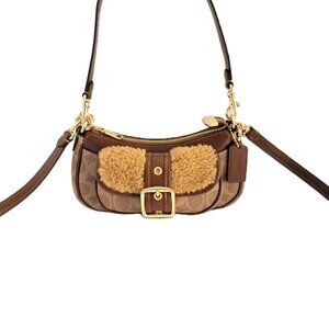Coach CDB13 Ashton Mini Shoulder Bag Signature Shearling Tan Vintage Brown